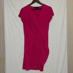 Banana Republic Pink Silk Faux Wrap Dress with Flutter Sleeves